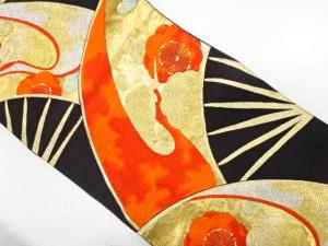 アンティーク　扇に鶴・梅模様織り出し袋帯（着用可）